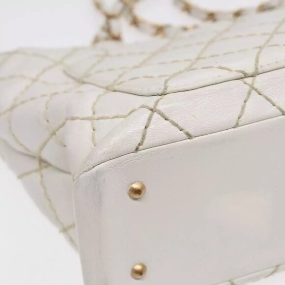 CHANEL Wild Stitch Chain Tote Bag Leather White Gold CC Auth bs17226 - Picture 5 of 16